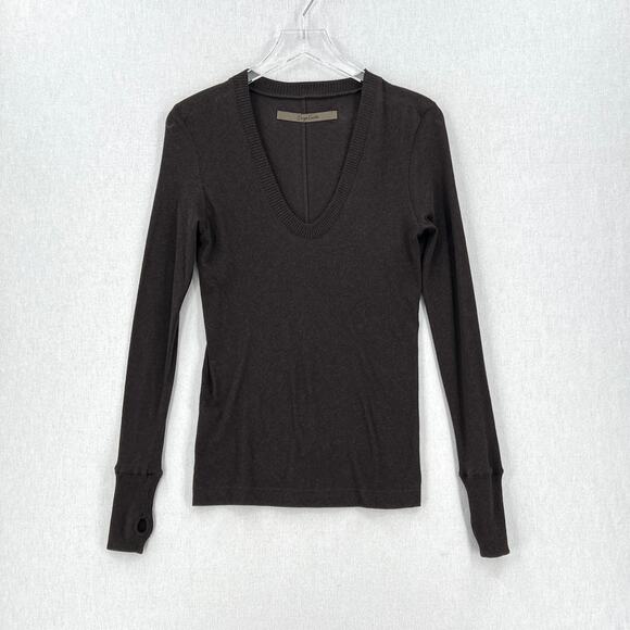 ENZA COSTA Cashmere Easy Cuffed U Neck Long Sleeve Top Womens Medium Brown NEW - Picture 1 of 12